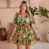 Ropa Europea y Americana Transfronteriza Vestido de Playa con Tirantes y Volantes de Chifón con Costuras Estampado de Hojas Cubre Bikini para Mujer