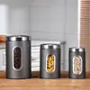 Tarro de acero inoxidable con tapa para almacenamiento de café, té, azúcar, alimentos, negro, sellado para cocina