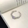 Anel Feminino S925 Prata Esterlina Zircônia Roxa Vintage Design Irregular de Lava Estilo Meio do Século Luxo Leve Exquisito