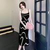Vestido con Tirantes de Raya Ondulada Estilo Vacaciones Transfronterizo Sexy con un Toque de Lujo Ligero y Alta Gama para Mujer, Verano al por Mayor Vestido Largo de Corte H