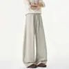 Pantalones de chándal blancos y grises estilo americano con dobladillo curvo para hombre, pantalones largos versátiles de pierna ancha de moda para otoño, pantalones casuales rectos holgados