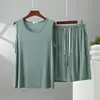 Conjunto de Pijama Masculino de Verão em Modal com Regata e Shorts, Tamanho Grande, Solto e Fino, Pode Ser Usado Fora de Casa, Conjunto de Duas Peças