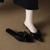 Primeiro Encontro Jifa Sapatos Mule Femininos de Bico Fino e Sem Cadarço Chinelos de Bico Fechado Roupa Externa de Verão Feminina Salto Plataforma com Laço Confortáveis para os Pés