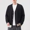 Ropa de Hombre Shanggu Otoño/Invierno Casual Cardigan de Punto con Cuello en V Versátil Chaqueta Suéter de Manga Larga Holgada de Bloques de Color Top