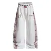 Calça moletom casual estilo retrô americano com estampa de notas musicais estilo asiático para homens e mulheres, calça larga de cintura dupla com corte clean para casais