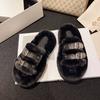 Pantuflas Mao Mao de una sola palabra con hebilla de cinturón para otoño e invierno, pantuflas de algodón cálidas con fondo grueso y suela soplada para el hogar, pantuflas de fondo suave de gran tamaño