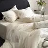 Juego de ropa de cama de cuatro piezas de satén de algodón de alta gama finamente bordado, juego de tres piezas de algodón, sábana, funda de edredón, ropa de cama, sábana ajustable