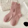 Calcetines de otoño e invierno hasta la pantorrilla para mujer, Calcetines holgados de color liso coreanos de moda, Calcetines dulces de encaje, Calcetines gruesos y cálidos de lana