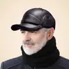 Gorro de invierno para hombres de mediana edad y mayores, cálido y aislado, forrado de felpa y engrosado, a prueba de viento, con protección para las orejas, gorra de pico de pato