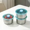 Caja de Acero Inoxidable para Conservar Frescura con Tapa, Frasco Sellado, Recipiente Redondo para Conservar Frescura, Caja de Almacenamiento, Caja Conveniente de Almacenamiento para Refrigerador, Lonchera