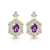 Brilho ao vivo venda quente brincos de imitação de gema colorida prata S925 brincos de tarraxa cor de ovo de pombo brincos de imitação de luxo formato de ovo Moissanite joias