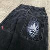 Shorts de Mezclilla Bordados con Calavera de Llama Estilo High Street Americano para Hombre Marca Trendy Y2K Jeans de Pierna Ancha Sueltos Venta al por Mayor