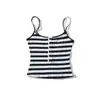 Bt959-26 Primavera Estilo Coreano Ajuste Delgado Cuello en U Rayas Top Corto con Botones Ocultos en el Pecho