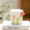 Sentido del Diseño Rosa Tridimensional Anaglifo Taza de Agua de Cerámica Corazón de Chica de Alto Nivel ins Regalo para Novia Taza de Cerámica