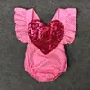 Mono de Verano Europeo y Americano para Niñas, Mono Rosa con Tirantes de Corazón y Lentejuelas para el Día de San Valentín, Ropa Infantil