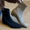 Botas Ankle Boot Lan Cabinet~Altura Oculta Bico Fino Simples Versátil Nude 2026 Novo Estilo Britânico Retrô Nicho Emagrecimento Botas Curtas Femininas