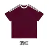 Camiseta de Algodón 100% de 220g con Hombros Caídos y Tres Rayas Color Liso Verano Manga Corta Superior Unisex Ajuste Holgado Simple