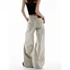 Calça jeans larga estilo americano cor de damasco, comprimento até o chão, novo design moderno, cintura baixa, corte solto, efeito emagrecedor, calça de perna reta que faz as pernas parecerem mais longas