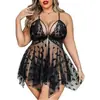 Lencería Sexy, Pijamas de Moda Europeos y Americanos Tallas Grandes, Apertura Frontal, Escote Revelador, Camisón con Tira de Malla Dividida, Conjunto de Lencería con Tema de Amor