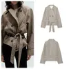 Fabricante de ropa de mujer transfronterizo al por mayor 2026 Estilo británico clásico solapa larga manga larga doble botonadura cuadros cordones gabardina