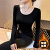 Camisa de veludo preta com gola baixa e fio 270g, camiseta feminina de outono e inverno, manga longa, gola em U, nova blusa