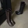 Botas Altas Elásticas para Mujer con Aumento de Altura Interno Botas Ajustadas Otoño/Invierno Nuevas Punta Redonda Tacón Medio Botas de Moda Hasta la Rodilla Botas Elásticas para Mujer