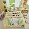 Otoño e Invierno Engrosado Leche Polar Shin-chan de Crayon Tamaño Grande Estampado de Dibujos Animados Juego de Cuatro Piezas Niños Niñas Estudiantes Funda Nórdica Ropa de Cama