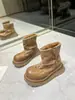 Botas de Tobillo de Invierno Estilo Coreano 2026 Nuevas Lavadas Desgastadas con Cremallera Lateral Botas de Nieve Integradas de Cuero y Piel para Mujer Suela Gruesa Botas de Tobillo de Invierno