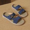 Sandalias de Playa Slip-On de Punta Redonda con Puntera Descubierta y Suela Gruesa para Mujer Verano 2025 Nuevo Estilo Retro Casual