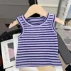 Conjunto de Dos Piezas para Niñas 2026 Verano Nueva Moda Elegante Overol para Niños Pequeños con Chaleco Rayado sin Mangas