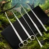 Juego de Bolsa de Cuero para Herramientas de Acuario Directas Juego de Cinco Piezas Negro Tijeras para Plantas Acuáticas Pinzas para Plantas Acuáticas Pala Plana para Arena Paisaje para Acuario