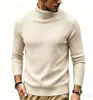 Outono Inverno Novo Suéter Masculino Gola Alta Cor Sólida Listras Verticais Slim Fit Pulôver Tricô Camisa Base Casual Jovem