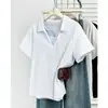 Camiseta Polo Casual de Verão Nova para Mulheres Plus Size com Gola Polo e Manga Curta, Decote V, Falso Duas Peças para Meninas Cheinhas, Top Versátil 9859