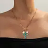 Colar Feminino Ajustável de Liga Estilo Étnico Retrô Pingente Redondo Cruz Contas de Pérola Acrílico