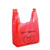 Bolsa de plástico roja sonriente para llevar comida, chaleco, bolsa de compras, bolsa de plástico para frutas, disponible en stock.