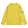 Camiseta Deportiva Blanca de Cuello Redondo y Manga Larga Moda con Costuras de Contraste Mangas Divididas Doble Barra Holgada Casual Camiseta Base para Hombres y Mujeres