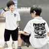 Polo Casual de Manga Corta para Niño Estampado de Moda Nacional Algodón Puro Manga Corta Verano Estilo Occidental Estilo Coreano Moda para Niños Medianos-Grandes