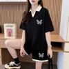 Conjunto de Duas Peças Tendência Verão Jovem Emagrecedor Estilo Fada Camiseta Polo Manga Curta e Shorts Solto Esportivo Moda Ins