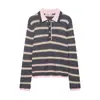Comercio Exterior Transfronterizo 2025 Otoño e Invierno Nuevo Estilo Media Botonadura Bloque de Color Rayas Cuello Polo Tejido Retro Suave Suéter