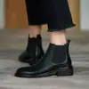 Lujo ligero artículo popular Chengdu caza de gangas de zapatos~Retro francés estilo europeo y americano piel de vaca de capa superior tacón de bloque 4 cm botines Chelsea 2026