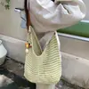 Bolsa de Mão Grande de Malha Vazada Estilo Coreano para Mulheres, Bolsa Tote Estilo Férias na Praia de Verão, Bolsa de Ombro Tendência
