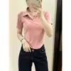 Camiseta tipo Polo de Algodón Puro Color Caramelo Manga Corta Cuello en V para Mujer Sencilla de Verano Adelgazante Favorecedora Hombro Normal Estilo Camiseta Top de Media Manga