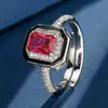 Zhuangshengsheng Joyería Base de Cobre Chapado en Oro Retro Corindón Rojo Artificial Diamante Cuadrado Estilo Simple Traje para Mujeres 6*8-5*
