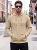 Moletom de tricô masculino transfronteiriço TK primavera e outono jacquard texturizado manga longa bolso canguru etiqueta de couro cordão moletom casual