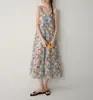 Vestido de Vacaciones en la Costa Elegante y Suave con Estampado, Cuello en V y Tirantes Divididos para Mujer, Nuevo Estilo de Verano con Falda Amplia Acampanada