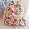 Bolsa de Tela de Algodón Estampada Estilo Fresco con Cordón para Viaje Perezoso, Almacenamiento de Cosméticos, Ropa Interior, Zapatos y Calcetines, Bolsa Portátil con Cordón