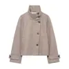 Fabricante de ropa de mujer transfronterizo al por mayor 2026 moda estilo europeo y americano casual chaqueta de lana de un solo botón con cuello alto