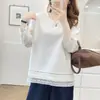Camiseta Especial Plus Size, novo estilo de início de outono, blusa simples de renda com manga de três quartos para mulheres plus size, blusa básica para senhoras plus size 0809