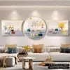 Colgante de Pared de Fondo para Sofá Pintor y Significado de Riqueza Tríptico Moderno de Lujo Ligero Pintura Decorativa Atmosférica de Gama Alta para Sala de Estar