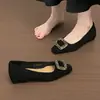 Sapatos Quadrados Retrô Femininos que Aumentam a Altura 2026 Elegantes para Primavera e Outono Versáteis Estilo Coreano Fivela de Strass Sapatos Baixos Rasos para Mulheres